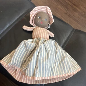 1920s Ethnic Black White Topsy Turvy Upside Down 2 Headed Doll blue red striped - Picture 1 of 7
