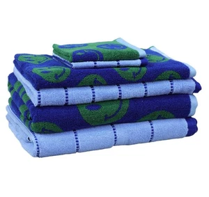 🥥 Kapoor Home 6pc Bath Towel Set Blue Striped Smiles🆕 - Picture 1 of 5