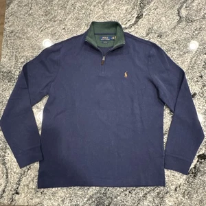 Polo Ralph Lauren maglione uomo grande nero quarto zip 1/4 carne pony estate costina - Foto 1 di 12