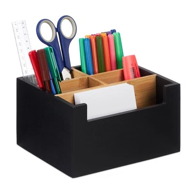 Schreibtisch organizer Kosmetik Aufbewahrung Bambus Stiftehalter 5 Fächer - Bild 1 von 4