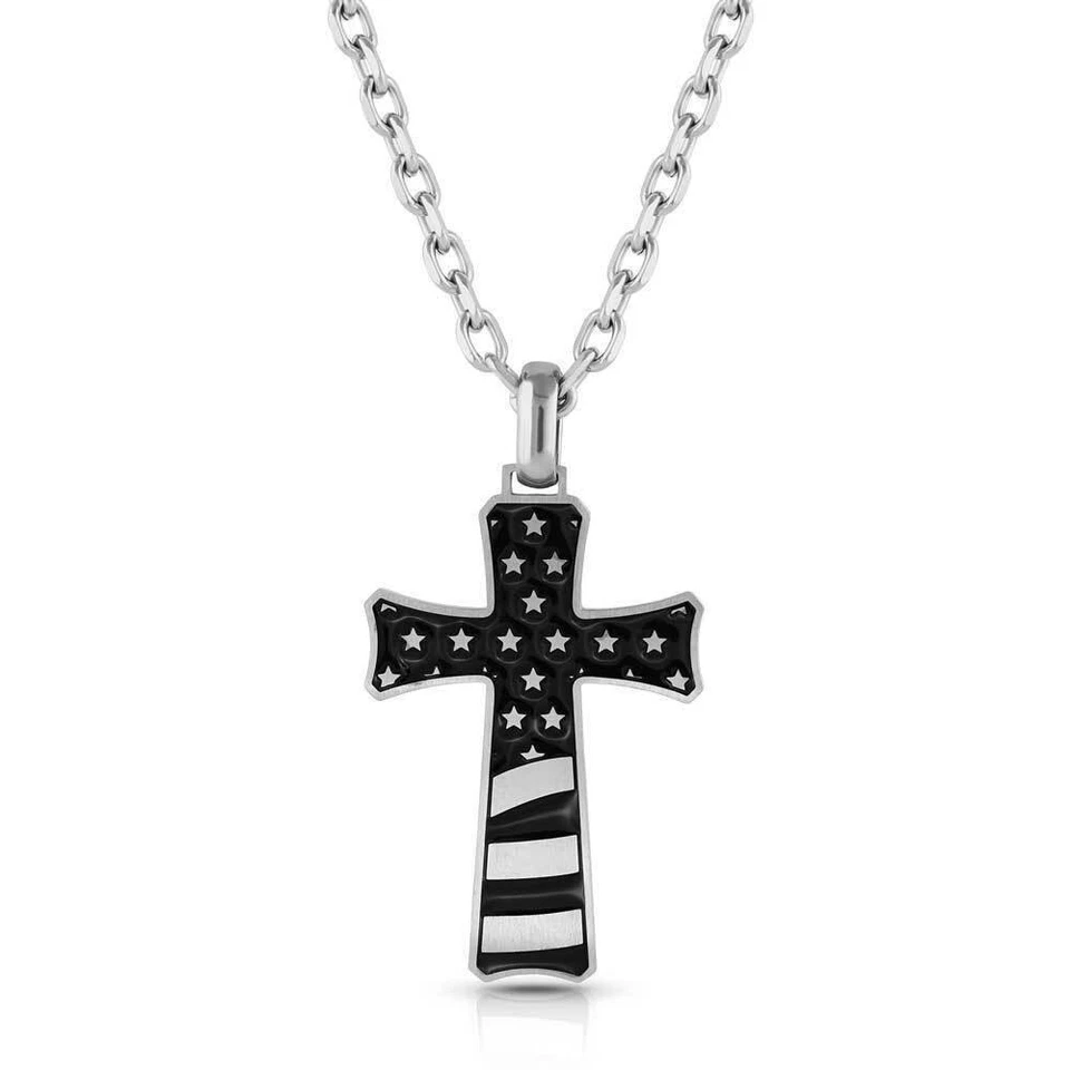 Collar Montana Plateros Para Hombre Inspirador Patriotismo Cruz Bandera Americana Foto 1 de 2