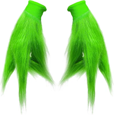 万圣节绿色毛茸茸成人手套绿色怪物手套圣诞大厅 — 第 1/4 张图片