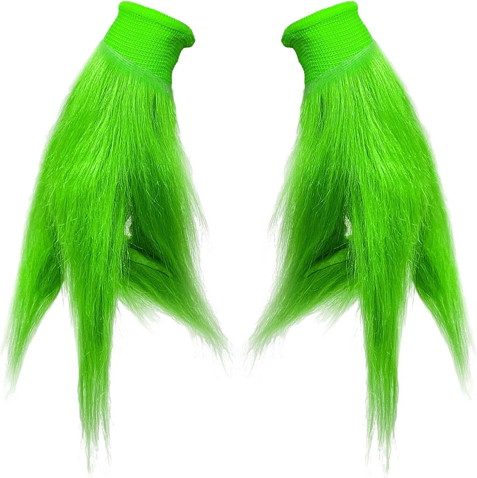 Guantes de mano peludos verdes de Halloween para adultos guantes de monstruo verde salón de Navidad Foto 1 de 4