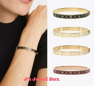 Must See! Tory, T Monogram Hinge Bracelet - Black/ Gold - Picture 1 of 11