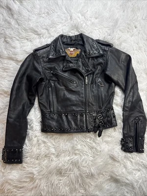 Vintage Harley Davidson Crop Leather Jacket Women’s XS Studded Floral Inlay Rare - Image 1 of 4