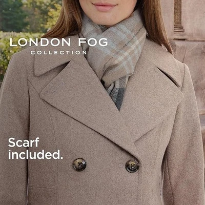 New Small London Fog Womens Double Breasted Taupe Pea Coat With Scarf Fast Ship - Image 1 of 4