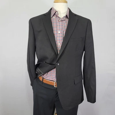 Мужское спортивное пальто блейзер Alfani на двух пуговицах однотонное черное полиэстер приталенное 44R - Изображение 1 из 4