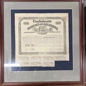 Framed 1863 Confederate States of America $1000 Civil War Bond - No. 8184 - Picture 1 of 8