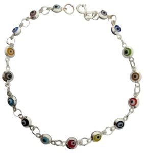 Pulsera Plata Esterlina 925 Ojo Turco Colores 7.28" (18.5 cm) 0.19" ancho (5mm) - Picture 1 of 7