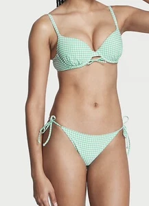 Victoria Secret SWIM Cheeky String Bikini 2XL Top And Bottom Green White - Picture 1 of 4