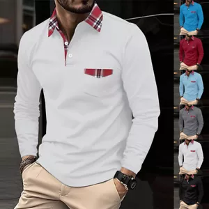 Herren Knopf Hemd Langarmshirt Hemden Polo Kragen T-Shirt Oberhemd Freizeithemd - Bild 1 von 23