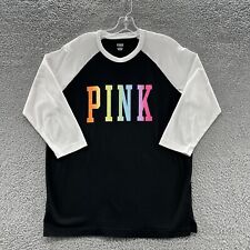 PINK Victoria's Secret Shirt Women's Medium Black & White Logo 3/4 Sleeve Shirt