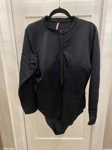 Lands End Tugless Zip Front Long Sleeve 1 Piece Swimsuit Size 22W Black - Picture 1 of 4