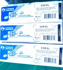 LITHONIA EXR-EL LED EXIT SIGN DAMP LOCATION 120/277V 122C4T EXREL- LOT OF 3 - Picture 1 of 3