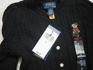 NWT Polo Ralph Lauren kid's black polo bear cotton cardigan size 5 - Picture 1 of 6