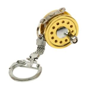 Mini Fly Fishing Reel Keychain Aluminum Alloy Golden Keyring Fishing Tool Gift