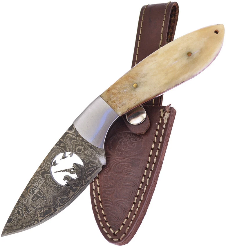 Frost Cutlery Damascus Duck Bowie White Bone HandleFixed Blade Knife + Sheath - Image 1 of 1