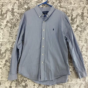 Ralph Lauren Shirt Herren XL maßgeschneiderte Passform blau gestreift Langarm Knopf vorne Pony - Bild 1 von 13