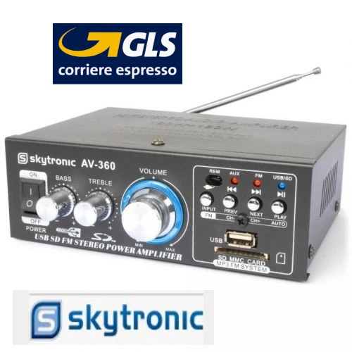 SKYTRONIC AV-360 AMPLIFIER FM/USB/SD con telecomando incluso - Immagine 1 di 4
