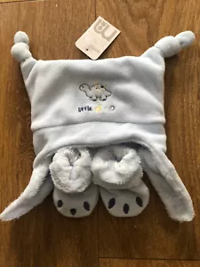 Baby Boy Girl Blue Winter Hat And Mittens Set Size 0-6 Months - Picture 1 of 5