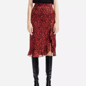 Maje ‘Javie’ Midi Skirt Size 40 (12) Red, Black Satin Crepe NWT RRP $360 - Picture 1 of 12