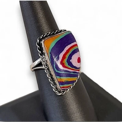 Anillo de ley 925 de calílice arco iris para dama talla 9 hecho a mano Foto 1 de 4