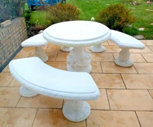 🔶Sitzgruppe 4er SET Stein Steinbank Gartenbank Steintisch Steinkunst BLACKFORM - Bild 1 von 11