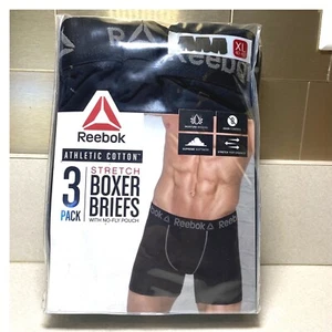 Reebok Athletic Cotton Boxer Briefs Black 3-Pack Moisture Wicking XL 40-42 - Picture 1 of 2