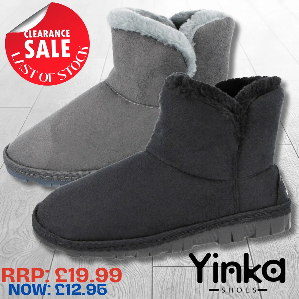 Ladies Yinka Shoes Faux Suede Classic Mini Fur Lined Bootie Slipper Boots UK