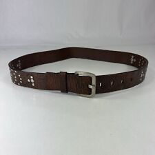 Studded Wide Brown Genuine Leather Belt - Women's Size 34