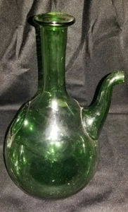 Vtg 10" Green Italian Glass Wine Chiller Decanter Ice Chamber Delta Zeta Emblem - Picture 1 of 11