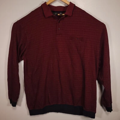Camisa polo vintage Falcon Bay para hombre 3XLT rojo vino y negra a cuadros de rejilla manga larga Foto 1 de 4