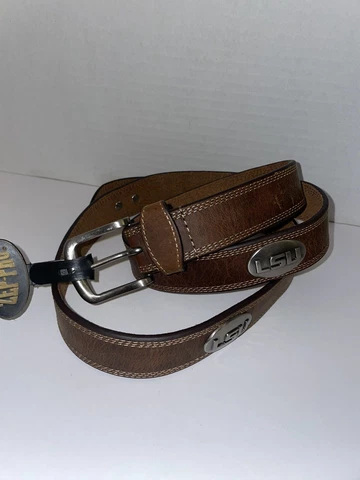 NCAA LSU Tigers Light Crazy Horse Brown Leather Concho long Belt 46 inches Cover