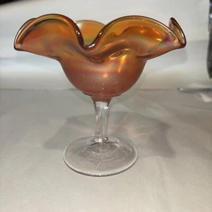 Vintage Imperial Marigold Carnival Glass Footed Candy Dish Ruffled Edge B-247 - Picture 1 of 5