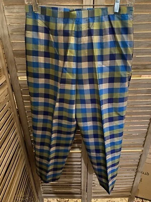 Calça Josephine Claus feminina tamanho 16 xadrez 100% seda leve VINTAGE NOVA COM ETIQUETAS - Imagem 1 de 3