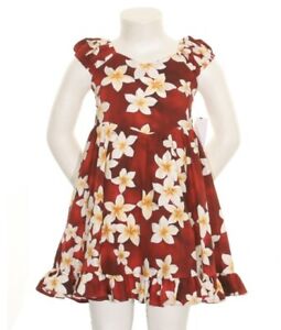 Hilo Hattie Girls/Kids Ruffle Hem Plumeria Sundress, Red (Size 4)