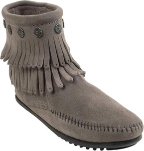 Minnetonka Women's Double-Fringe Side-Zip Boot Grey - Picture 1 of 5