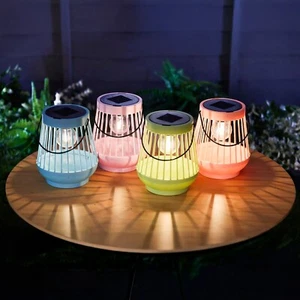 Solar Garden Lanterns 4pc Set Multicoloured Outdoor Lighting Decor Hanging 15cm - Picture 1 of 24