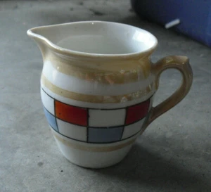 Vintage Czech Union Colorful Block Design Creamer 2 3/4" Tall - Picture 1 of 2