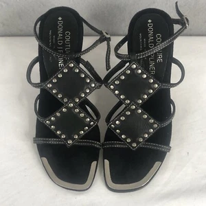 Donald J Pliner Couture Heels Womens 5 Black Leather Sandals Studded Italy - Picture 1 of 23
