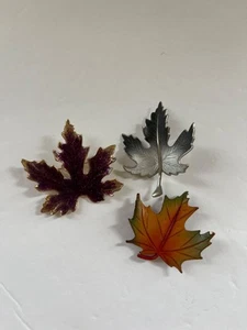 Vintage brooch Leaf 3 Pc Lot For Collection Rare Very Cute Multi Color - Picture 1 of 13