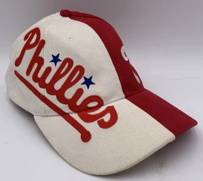 Vintage 90s Philadelphia Phillies Drew Pearson Swirl Two Tone Split Strap Hat - Image 1 of 4