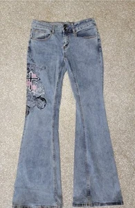 Hot Topic Jeans Women 11 Black Denim Flare Gothic Goth Accented Y2K Cross - Picture 1 of 11