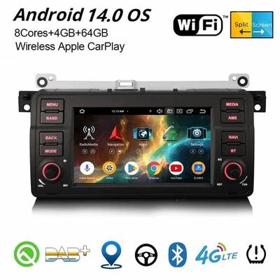 4GB+64GB Android 14 DAB+ Autoradio Navi Carplay 4G DSP BMW 3er E46 MG ZT Rover75 - Bild 1 von 4