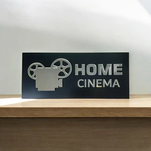 Home Cinema Wall Sign Gold Acrylic Home Theater Plaque Movie Media Cinema Room - Picture 1 of 4
