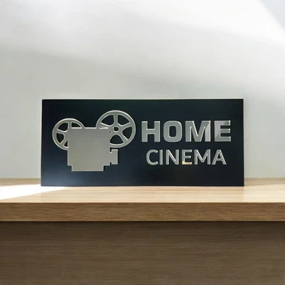 Home Cinema Wall Sign Gold Acrylic Home Theater Plaque Movie Media Cinema Room - Image 1 of 4