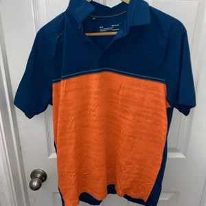 Under Armour Shirt Men M Blue Orange Colorblock Golf Polo HeatGear Short Sleeve - Picture 1 of 4