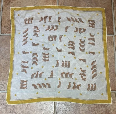 Vintage 1950’s Brown Poodle Poodles Silk Scarf Unbranded IN EXCELLENT CONDITION - Image 1 of 4