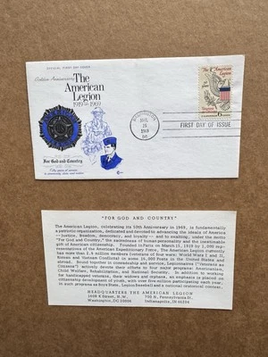 US 1969 FDC(B) +Golden Anniv American Legion #1369 +HQ "For God & Country" Card - Image 1 of 2