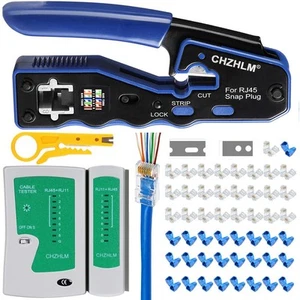 RJ45 Crimpzange Kit Durchgang Crimper Stripper Cutter All-in-One - Bild 1 von 5
